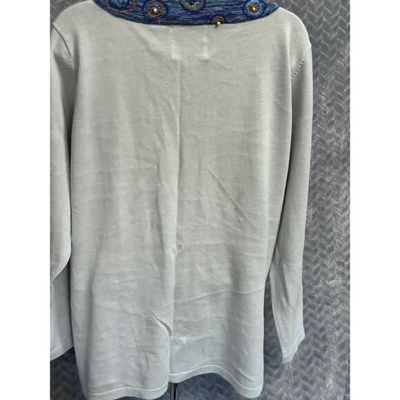 Storybook Knits Vintage Tranquil Trend Lt blue Embroidered Flowers Cottage - Picture 5 of 5